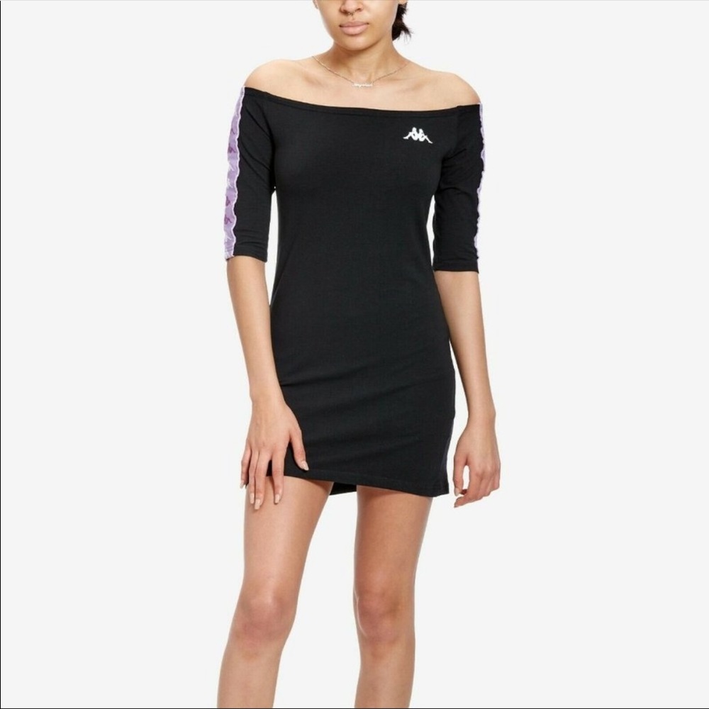 Kappa Banda Mirandian Black Purple Off Shoulder Dress M size Large